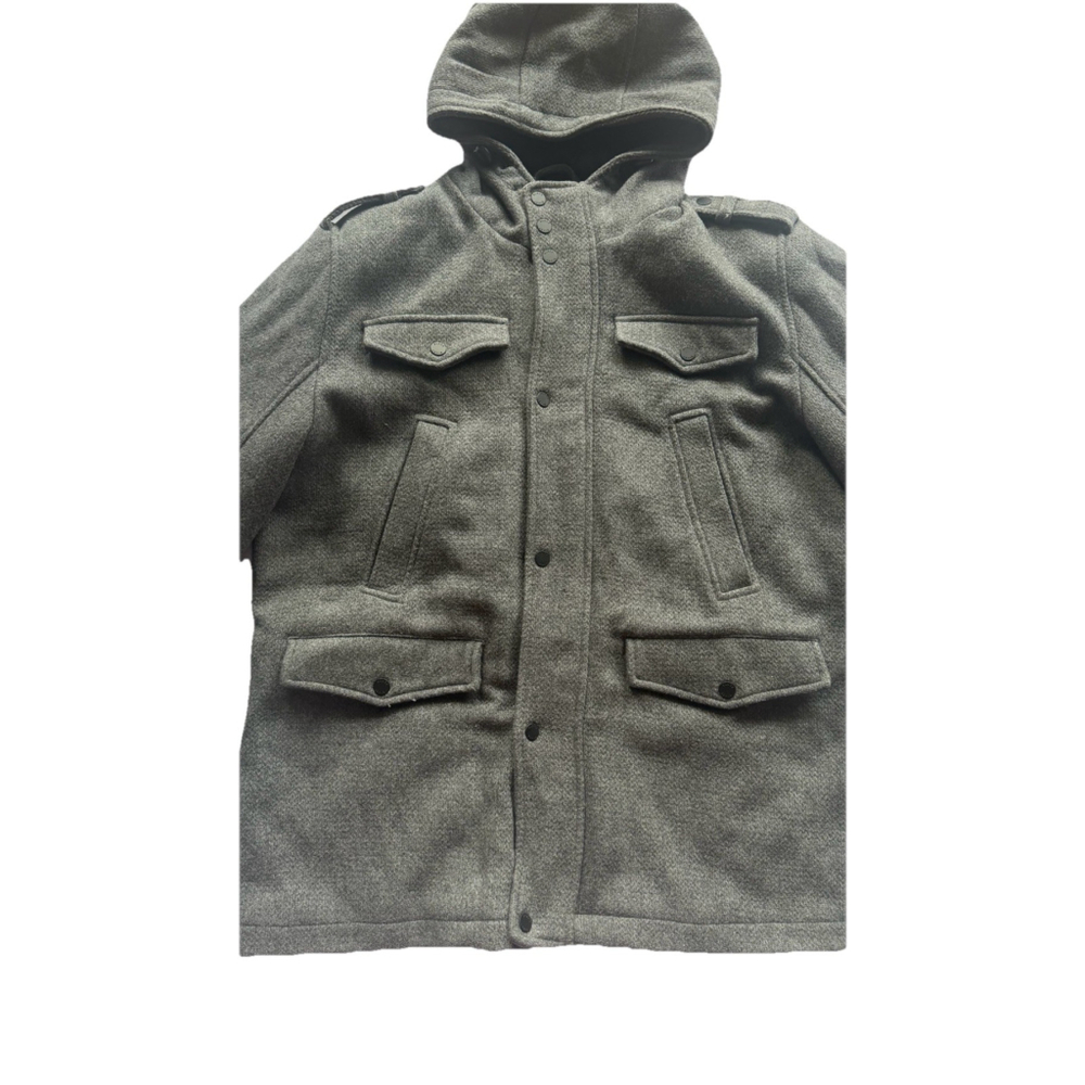Black Rivet Jacket Mens XL Gray Wool Blend Hooded Parka Quilted Warm Coat - Picture 3 of 8